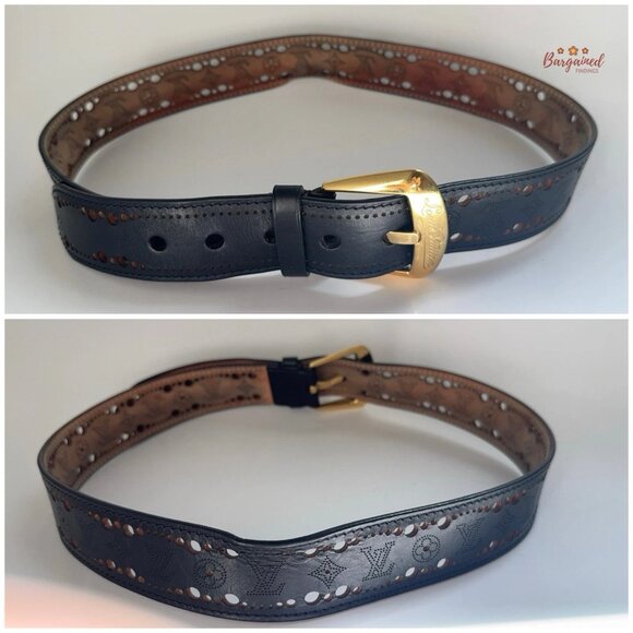 Authentic Louis Vuitton Black Ceinture Phoenix Gold Buckle Belt 85/34 main image 10